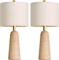 BOBOMOMO 21" Modern Table Lamps Set of 2, Warm Beige Resin Lamp with Stone Look, Small Bedside Lamps for Bedroom, Cozy Nursery Lamps with Linen Shades, Nightstand Lamp for Small Spaces, Entryway