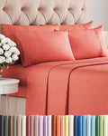 Queen 6 Piece Sheet Set - Cooling, Comfy & Breathable - Hotel Luxury Bedding, Includes Fitted Sheet for Women, Men, Kids and Teens - 1 Flat, 1 Fitted Sheet, 4 Pillowcases with Deep Pockets - Coral