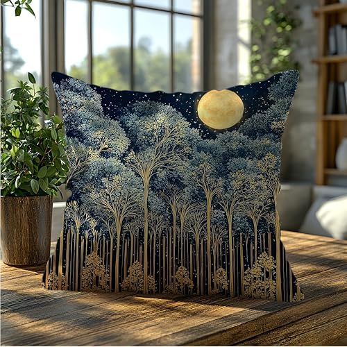 Rustic William Morris Night Forest Green Moon Decor Pillow Covers 18x18 - Image 5