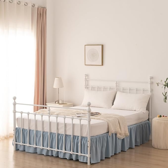 Bed Skirt King Size Ruffled Bed Skirt with Split Corners, 14 Inch Drop Dust Ruffle Bed Skirts with Platform, Gathered Style, 100% Microfiber, Grayish Blue