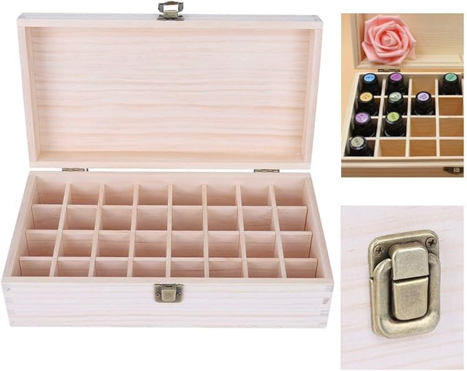 Essential Oil Storage Box Wooden Essential Oils Display Organizer 32 Slots Stand Holder for 5 to 15 ml Bottles Nail Polish Collectionl Bottles Nail Polish Collection.