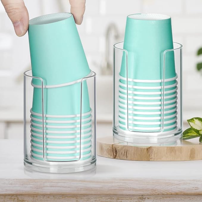 Bathroom Cup Dispenser, Disposable Mouthwash Cups Holder Fit 3oz Small Paper Cups, Clear Plastic Cup Dispenser for Bathroom Vanity Countertop Rinsing Cups Storage (2 Pack)