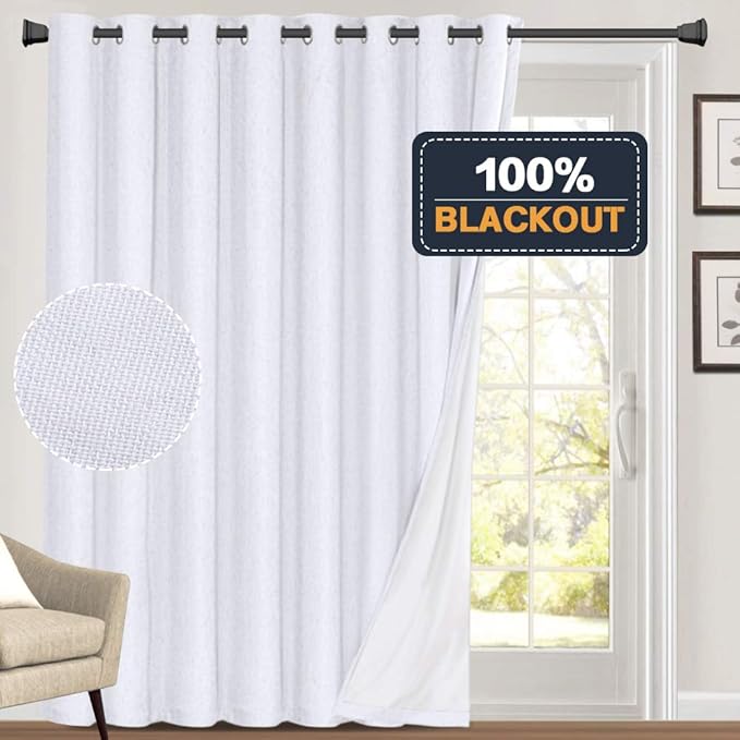 PrinceDeco Blackout White Curtains 84 Inches Long Thermal Curtains for Sliding Glass Door Room Darkening Curtains for Living Room Extra Wide Sliding Glass Door,W100 X L84 Inch, Pearl White