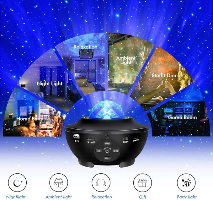 Sunbox Star Projector,Galaxy Projector Night Light with Remote Control,White Noise,Music Speaker&Timer,Starry Light Projector for Bedroom,Party,Decoration,Star Night Light
