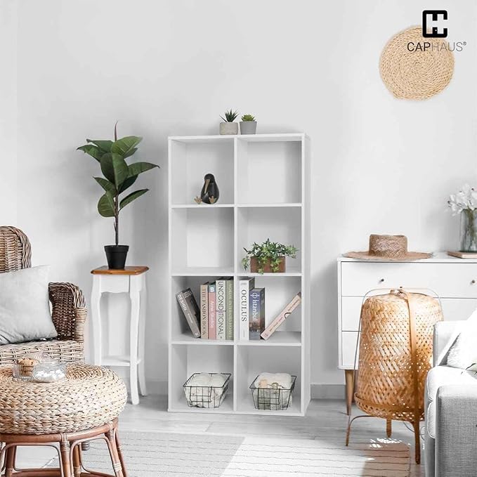 CAPHAUS Sturdy Room 11-Inch Cube Storage Organizer Shelf, with Thick Exterior Edge, Storage Shelf Divider w/Back, Bookcase, 9-Cube, White