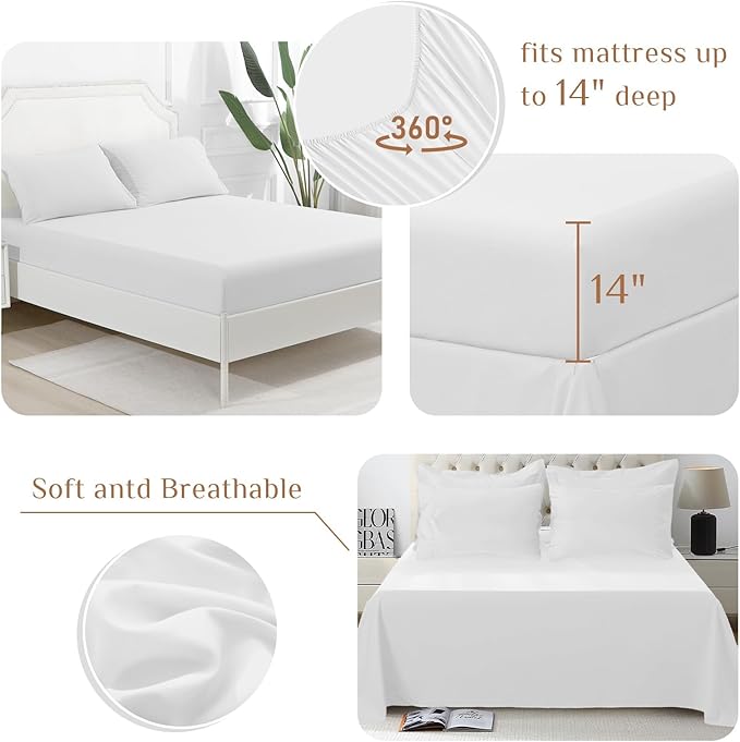 JOLLYVOGUE California King Comforter Set, Ultra-Soft Bed in a Bag Cal King Size 7 Pieces, Oeko-TEX Certified Bedding Set with Down Alternative Comforter, Sheets, Pillowcases & Shams, White