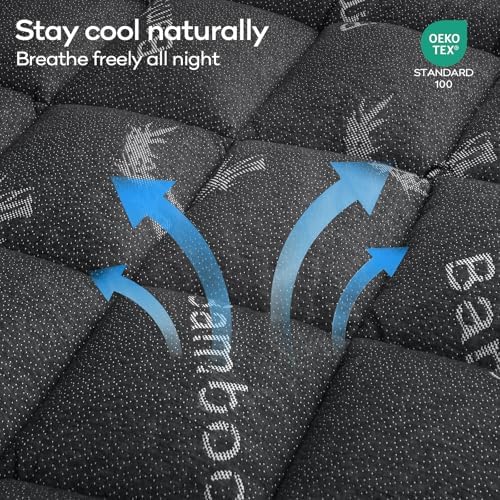 OLANLY Queen Bamboo Viscose Cooling Mattress Topper, Dark Gray - Image 3