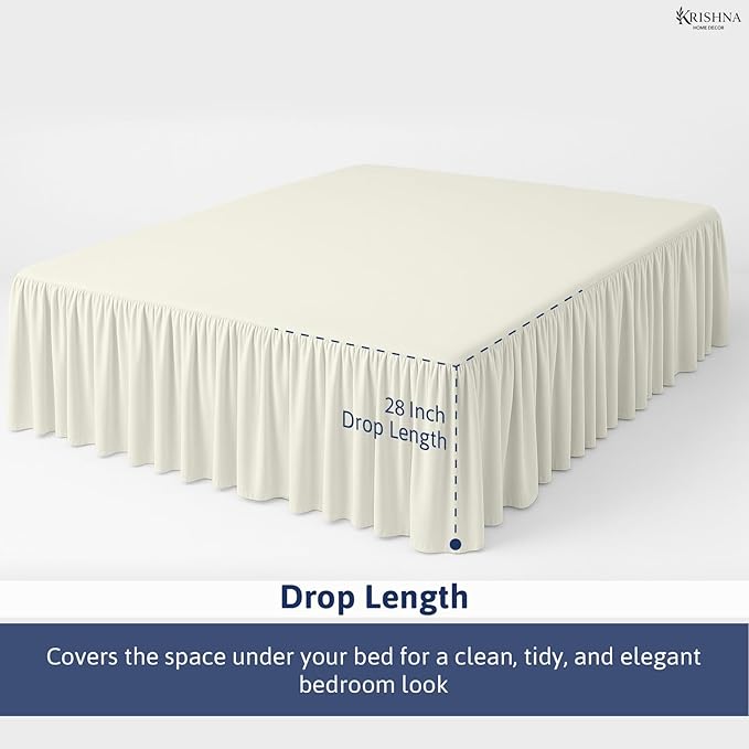 KRISHNA Ruffled Bed Skirt with Split Corners Twin, 100% Microfiber Hotel Quality, 28 Inch Drop Dust Ruffle Gathered Bedskirt with Platform, 39" x 75", Ivory