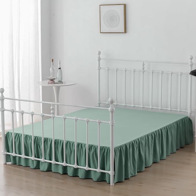 Bed Skirt King Size Ruffled Bed Skirts with Split Corners,18 Inch Drop Dust Ruffle Bed Skirt with Platform, King, 18 Inch, Sage Green