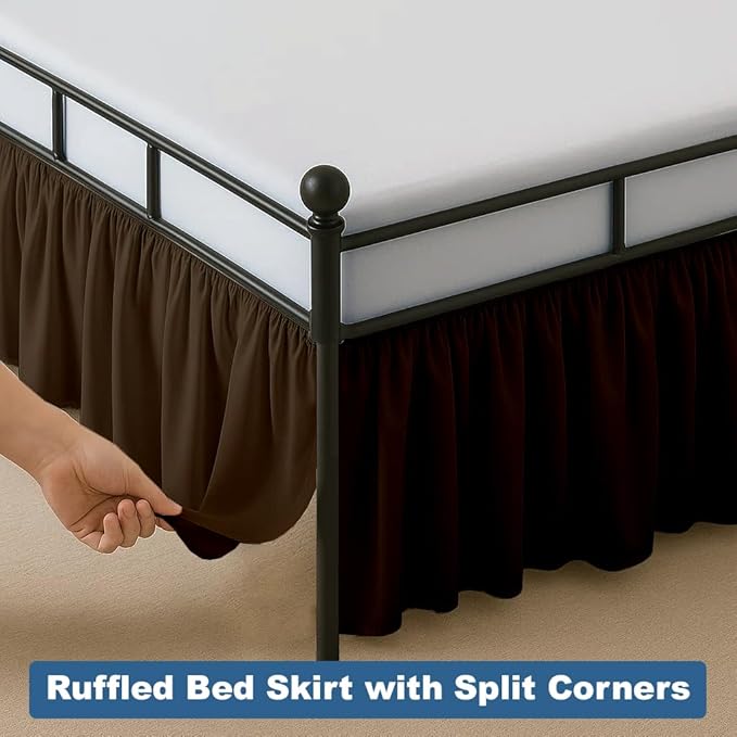 Ruffled Bed Skirt Split Corners with Platform, Tailored Fit Hotel Quality Wrinkle Free Ultra-Soft Microfiber Dust Ruffle, Upto 28 Inch Drop, King, Chocolate