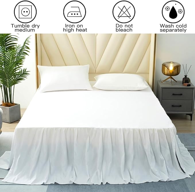 White Bed Skirt King Size Ruffled Bed Skirt with Split Corners, King Bed Skirt 22 Inch Drop, King Size Bed Skirt White for Ruffled Bed Skirt with Split Corners, Bed Skirt King Size