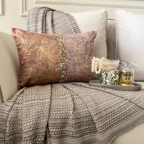 Pack of 2 Decorative Oblong Pillow Cover Rust & Gold, Sequins Embroidered - Image 4