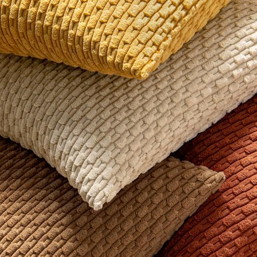 MIULEE Fall Decorative Throw Pillow Covers 16x16 Rust Textured Corduroy - Image 5