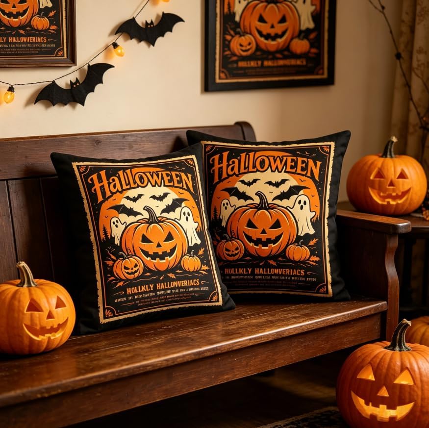 Halloween Throw Pillow Covers, Pumpkin Ghost Design, 18x18 Inch - Image 2