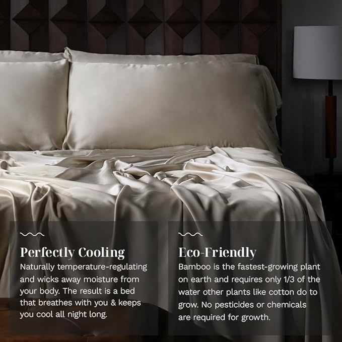 LUXOME Luxury Sheet Set | 100% Rayon (Viscose) from Bamboo | California King - Dune | Deep Pockets | 4-Piece Set (Fitted, Flat, 2 Pillowcases)