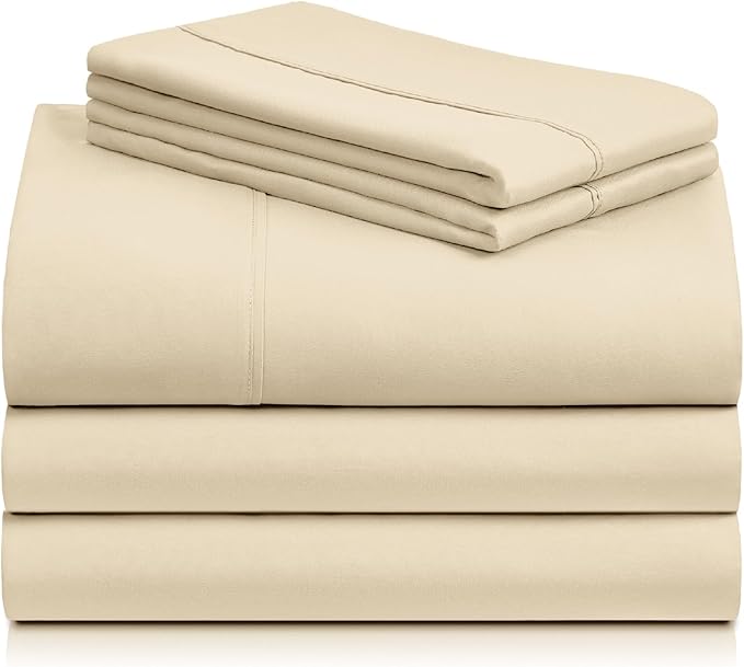 LuxClub 5 PC Split King Sheet Set, Deep Pockets Wrinkle Free Cooling Bed Sheets Hotel Bedding for Women, Men, Includes 2 Fitted Sheet, 1 Flat Sheet and 2 PillowcasesCream