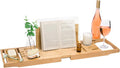 Waterproof Shield Keeps Your Book Open – Extendable Bamboo Bathtub Tray with Wine Glass Holder Protects from Drips and Splashes - Luxury Bath Tub Caddy Tray for Relaxing in The Bathtub