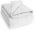 Wemore Sherpa Fleece Weighted Blanket for Adult, 15 lbs Dual Sided Cozy Fluffy Heavy Blanket, Ultra Fuzzy Throw Blanket with Soft Plush Flannel Top, 48 x 72 inches, White on Both Sides