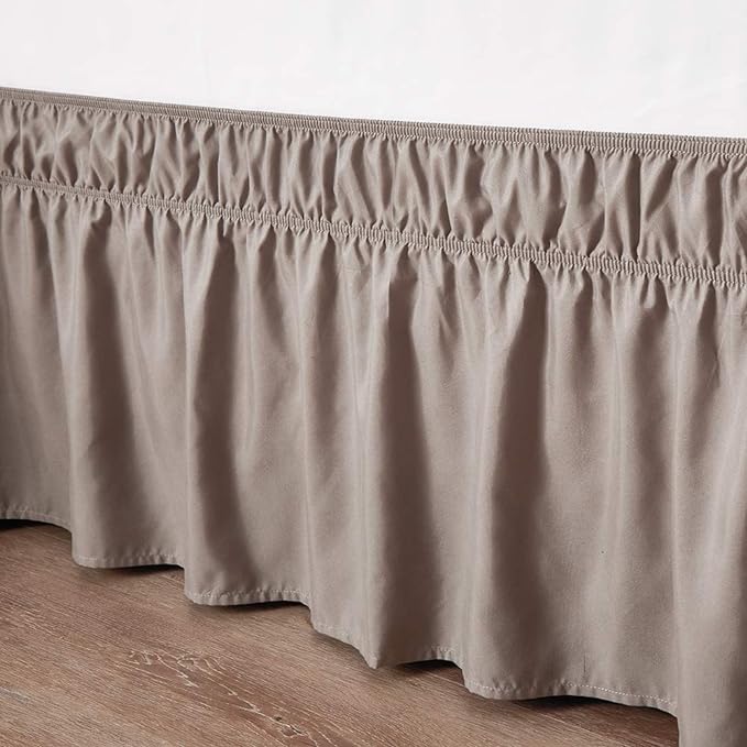MEILA Wrap Around Bed Skirt Three Fabric Sides Elastic Dust Ruffled 18 Inch Tailored Drop,Easy to Install Fade Resistant-Taupe, Twin/Full