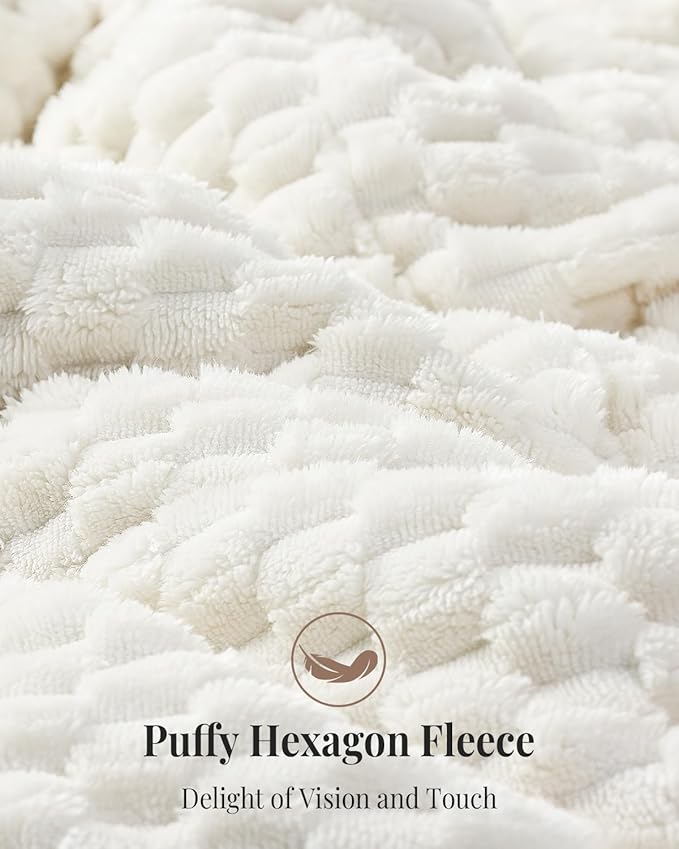 Topblan Weighted Blanket for Adults (48" x 72" 12lbs, Cream White), Soft Sherpa Full Size Heavy Blanket, 3D Jacquard Flannel Fleece Weighted Blankets for Couch and Bed