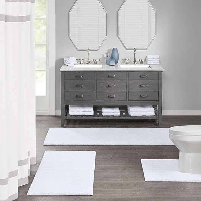 Madison Park Signature Marshmallow Bathroom Rug Non Slip, Luxrurious Plush Bath Mat, Absorbent, Quick Dry, Spa Design Bath Room Décor, 24x40, White