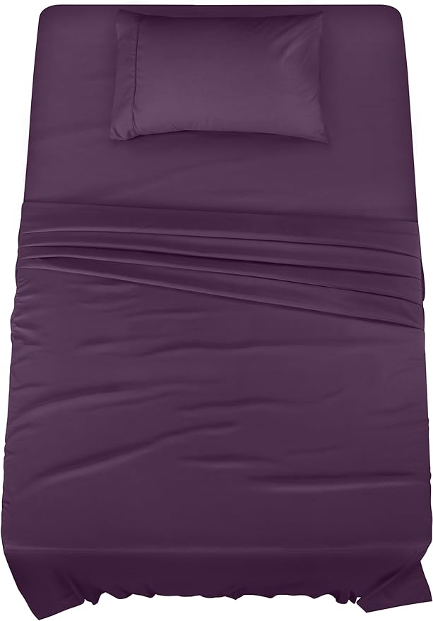 Utopia Bedding Twin Sheet Set – 3 Piece Bed Sheets for Twin Size Bed, Soft and Breathable Microfiber, Includes 1 Fitted Sheet, 1 Flat Sheet and 1 Pillowcase (Dark Purple)