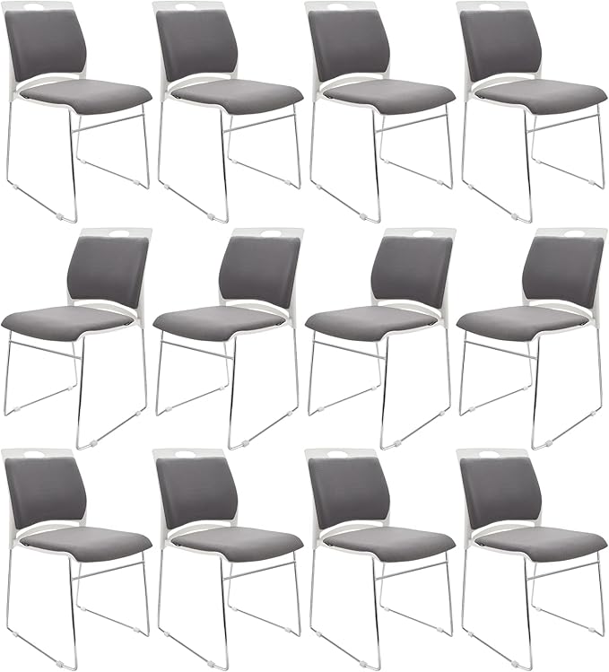 12 Pack Stacking Chairs - 1102LB Capacity Home Office Guest Chair Set With Sled Base, Modern Reception Chair for Kitchen, Waiting Room, Multi-Purpose Use, Break Room, Training, Cafeteria