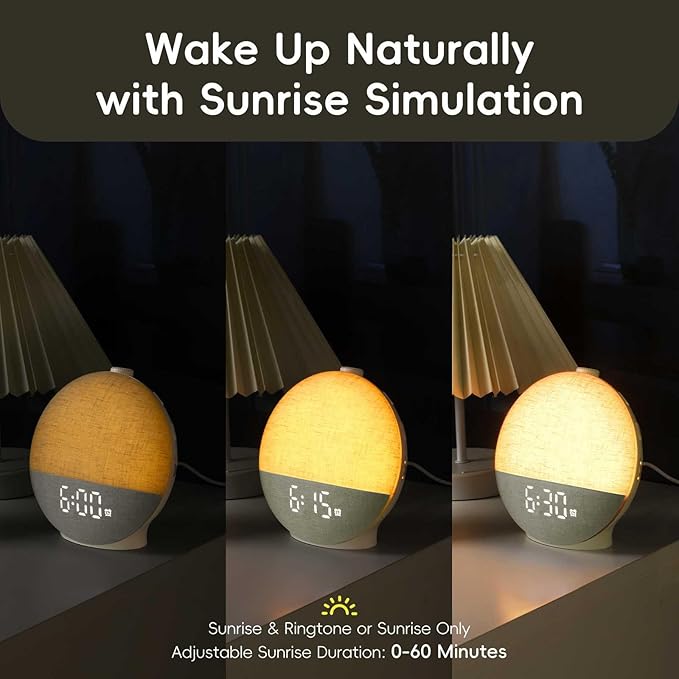 Sunrise Alarm Clock with Sound Machine, Natural Wake Up Light with Night Light, 30 Sleep Sounds, White Noise Machine Alarm Clocks for Bedrooms, Heavy Sleepers