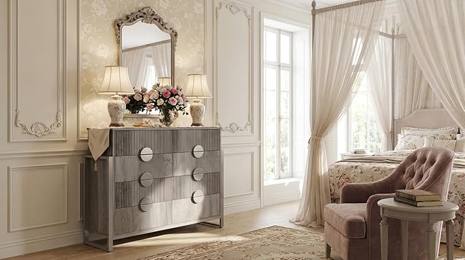 LGHM Fluted Dresser for Bedroom with 8 Drawers, Modern 8 Drawers Dressers with Semi-Cylindrical, Chest of Drawers Closet Organizers and Storage Clothes, 43" Tall Dresser with Bold Steel Frame, Gray