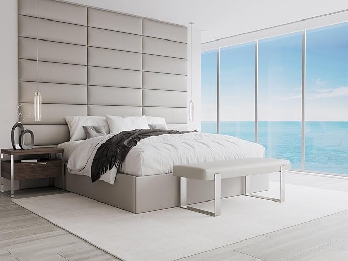 VANT Upholstered Bed Bench - Zigrino Oyster - Matte Black - Contemporary Modern, Bedroom Bench Seat, Hallway, or Entryway