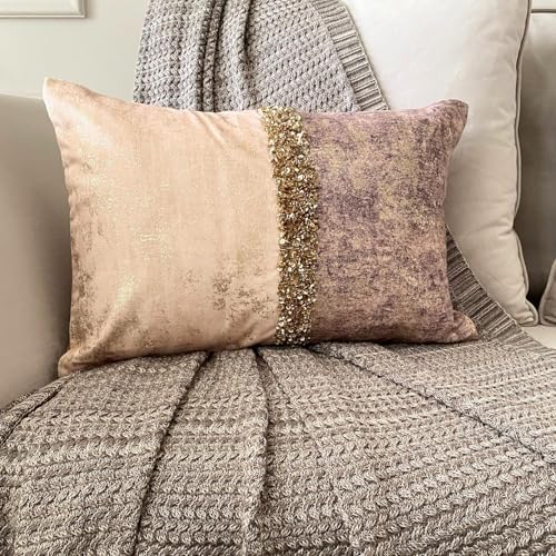 The HomeCentric Pack of 2 Decorative Oblong Pillow Cover Ivory & Gold, Sequins - Image 4
