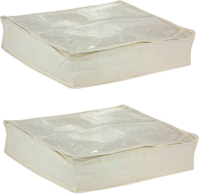 Household Essentials Lightweight Canvas Sweater Bag 2 Pack, Durable Canvas with Clear PEVA Top, 3-Sided Zipper, Perfect Fit for Shelving or Under the Bed