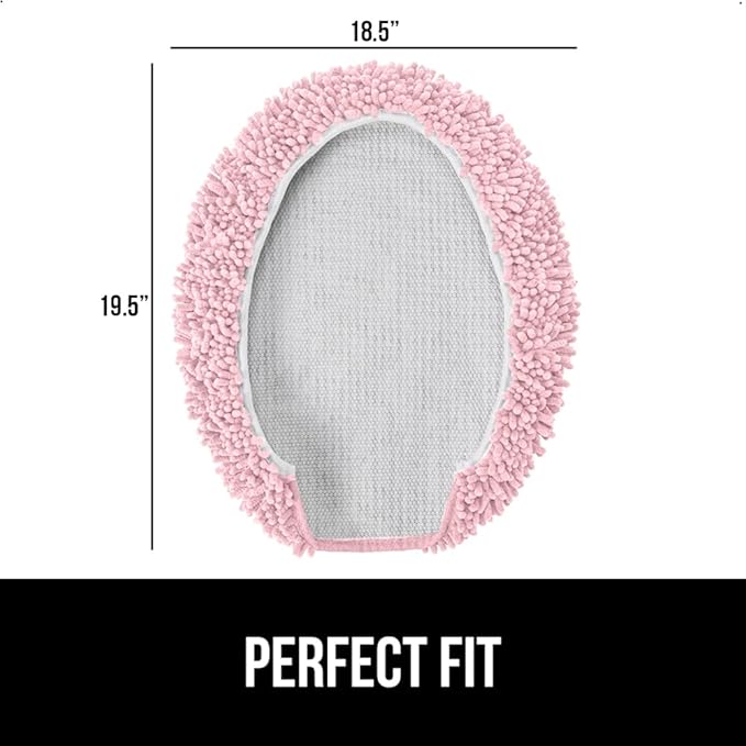 GORILLA GRIP Soft Chenille Bathroom Toilet Lid Cover, Machine Washable Seat Covers, 19.5x18.5, Stays in Place Rubber Backing, Fits Most Round, Elongated and Oblong Lids, Accessories Decor, Light Pink