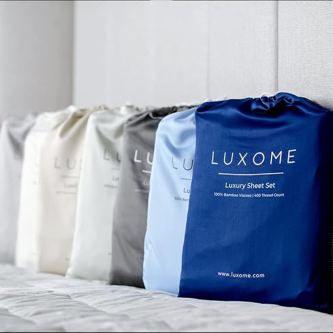 LUXOME Luxury Sheet Set | 100% Rayon (Viscose) from Bamboo | Twin Size - Charcoal | Deep Pockets | 3-Piece Set (Fitted, Flat, Pillowcase)
