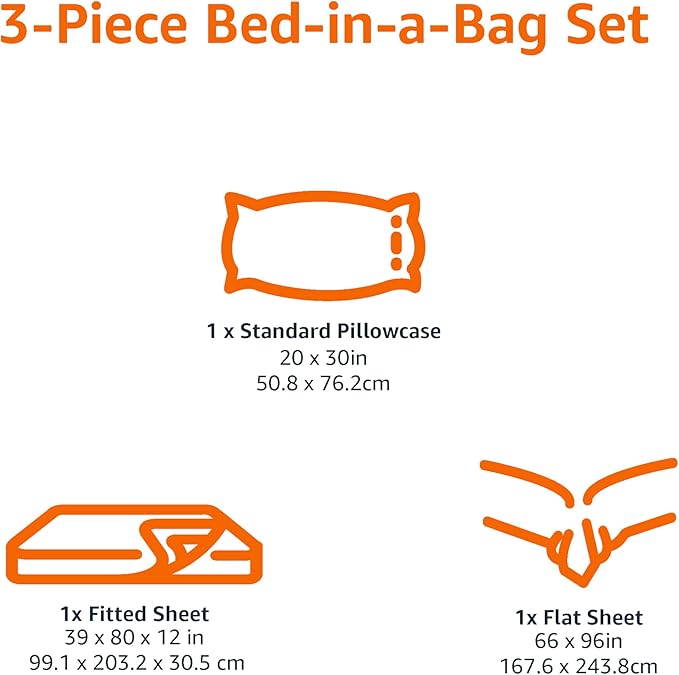 Amazon Basics Lightweight Super Soft Easy Care Wrinkle Free Microfiber 3 Piece Bed Sheet Set with 14-Inch Deep Pockets, Twin, Oliver Light, Solid, Kids, Men & Women Bedding
