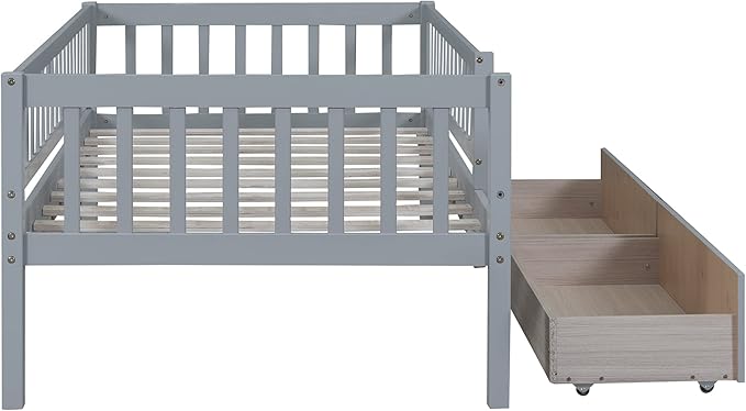 Bellemave Twin Bed Frames with Rails for Kids, Twin daybed Frame with Drawers for Boys/Girls/Adults，Gray