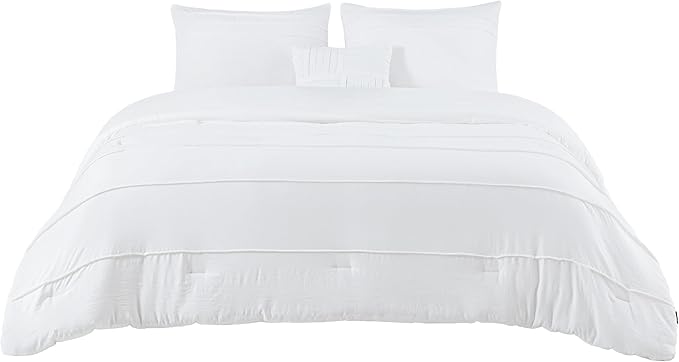 Bedsure White Twin Comforter Set - 3 Pieces Pinch Pleat Bed Set, Down Alternative Bedding Sets for All Season, 1 Comforter, 1 Pillowcase, 1 Decorative Pillow