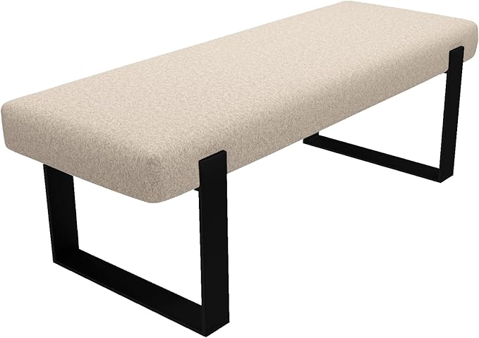 VANT Upholstered Bed Bench - Faux Merino Wool Cream - Matte Black - Contemporary Modern, Bedroom Bench Seat, Hallway, or Entryway