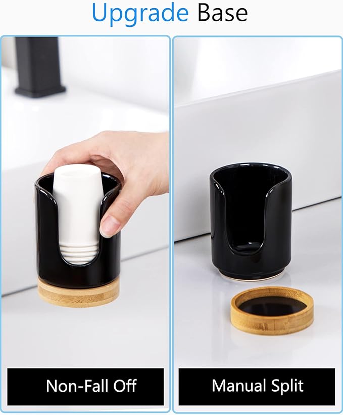 Ceramic Bathroom Cups Dispenser - 3 oz Disposable Paper & Plastic Bathroom Cups Holder - Mouthwash Cups Dispenser for Bathroom, Guest Toiletries, Countertop - BPA Free, Kids Safe (Black)