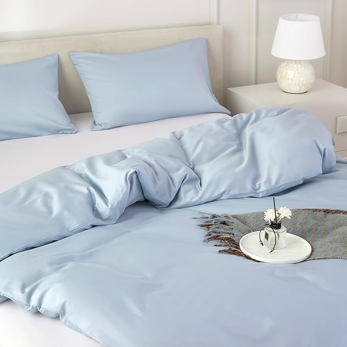 Duvet Cover King,100% Egyptian Cotton Duvet Cover Set,1600 Thread Count Feel Super Soft Comfortable Chic Lightweight 3 PCs Home Bedding Set (Light Blue,104''x90'')