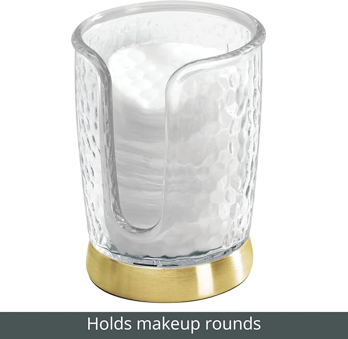 mDesign Plastic/Steel Compact Small Disposable Paper Cup Dispenser Storage Holder for Rinsing Cups on Bathroom Vanity Countertops - Rain Collection - Clear/Soft Brass