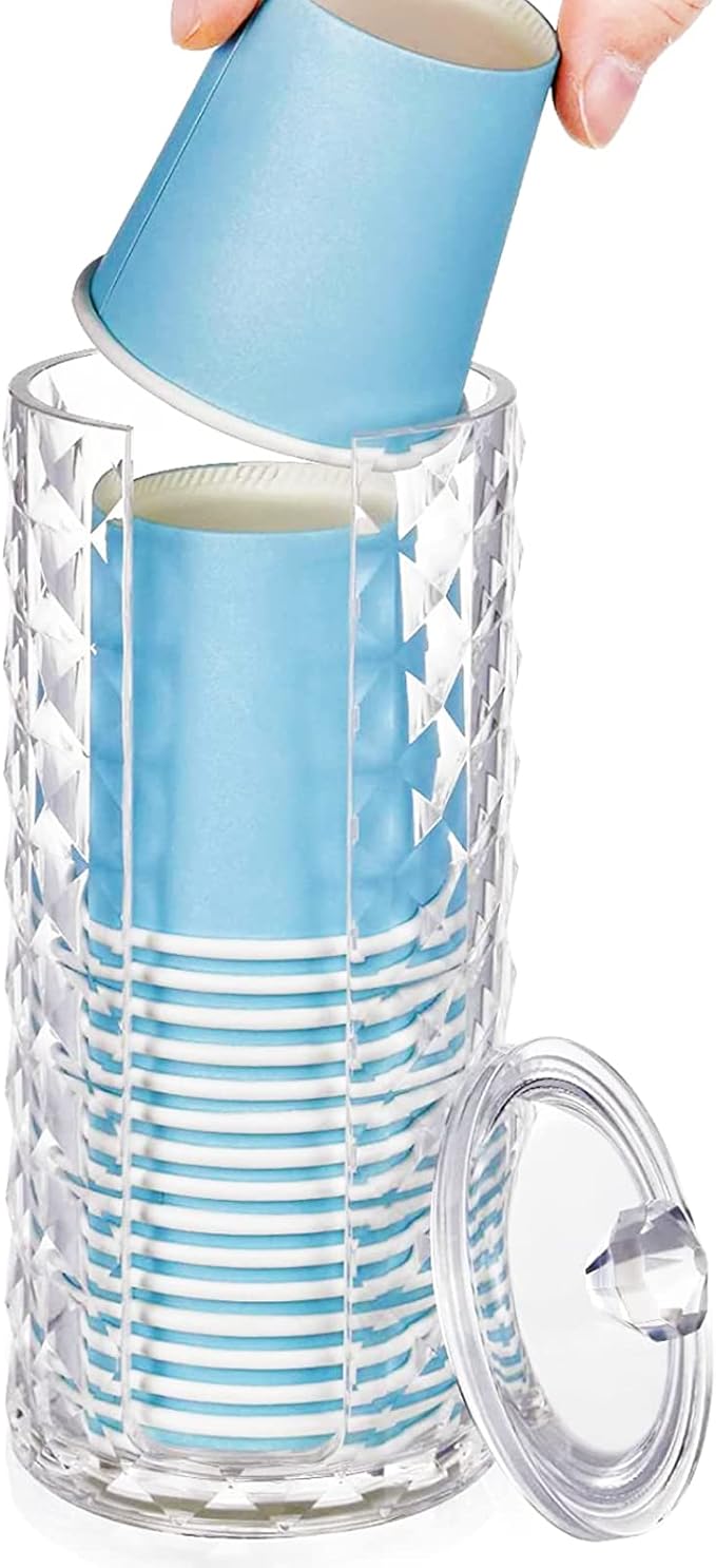 Bathroom Cup Dispenser, Mouthwash Cup Holder for 3oz Disposable Paper Cups, Fit for Mouthwash Cups Storage, Vanity Makeup Organizer - Clear
