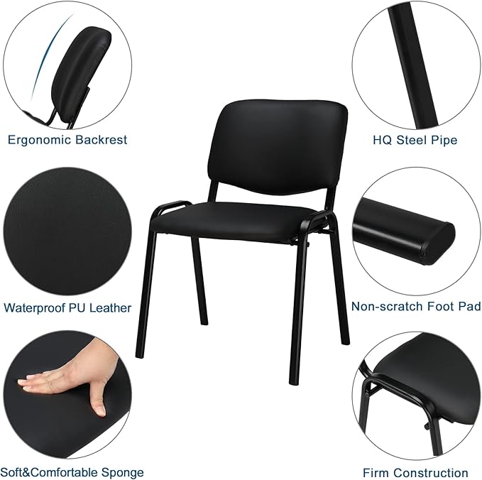 VINGLI Waiting Room Chairs, 5-Pack PU Church Conference Stackable, Office Guest Chairs & Reception Stacking Chair for Meeting Room, Office Lobby, Simple&Space-Saving