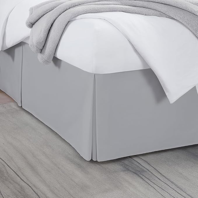 Twin Bed Skirt, Luxury 15 Inch Drop Light Grey Pleated Bed Skirt, Double Brushed Microfiber, Box Pleat Design, Wrinkle & Fade Resistant, Easy Fit Tailored Bedskirt for Twin Size Beds