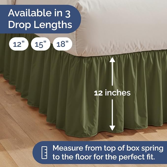 Bedskirt Queen Size Ruffle - 12 inch Drop Dust Ruffle Bed Skirt with Platform - Soft, Easy Fit, Premium Hotel Quality - Wrinkle, Fade & Shrink Resistant - for Women, Men, Kids and Teens - Sage Green