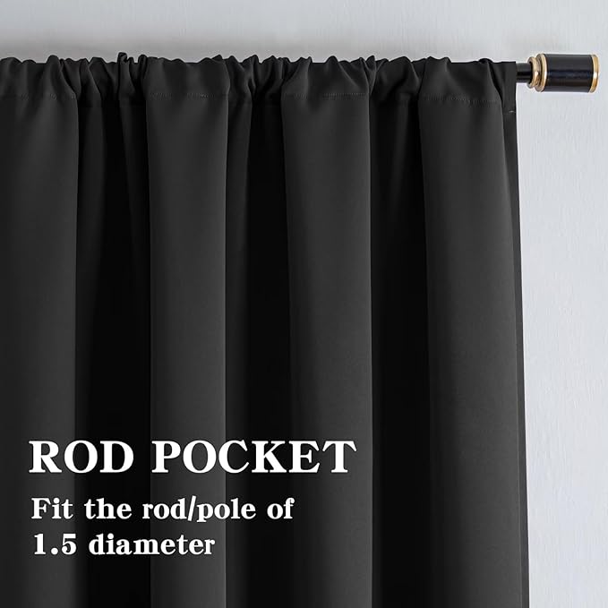 Blackout Curtains 84 Inch Length 2 Panels Set, Dark Grey Curtains Thermal Insulated Room Darkening Drapes for Bedroom, Rod Pocket Light Blocking Drapes Living Room(52W × 84L, Dark Grey)