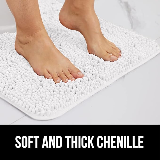 GORILLA GRIP Bath Rug Mat 48x24, Thick Soft Absorbent Chenille, Quick Dry Microfiber Mats, Rubber Backing Washable Shower Floor Rugs, Bathmat Runner, US Designed Bathroom Home Decor Accessories White