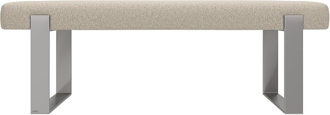 VANT Upholstered Bed Bench - Faux Merino Wool Cream - Brushed Nickel - Contemporary Modern, Bedroom Bench Seat, Hallway, or Entryway