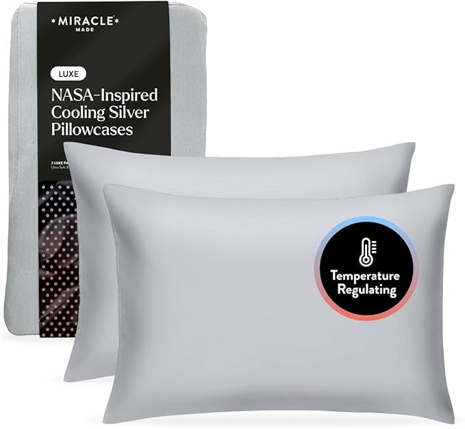 Miracle Made Extra Luxe Soft Cooling Pillowcase, 2-Piece Silver-Infused Cotton Fabric – Lightweight, Thermoregulating, Breathable Cover for Sensitive Skin, King/Cali King Size, Silver Grey