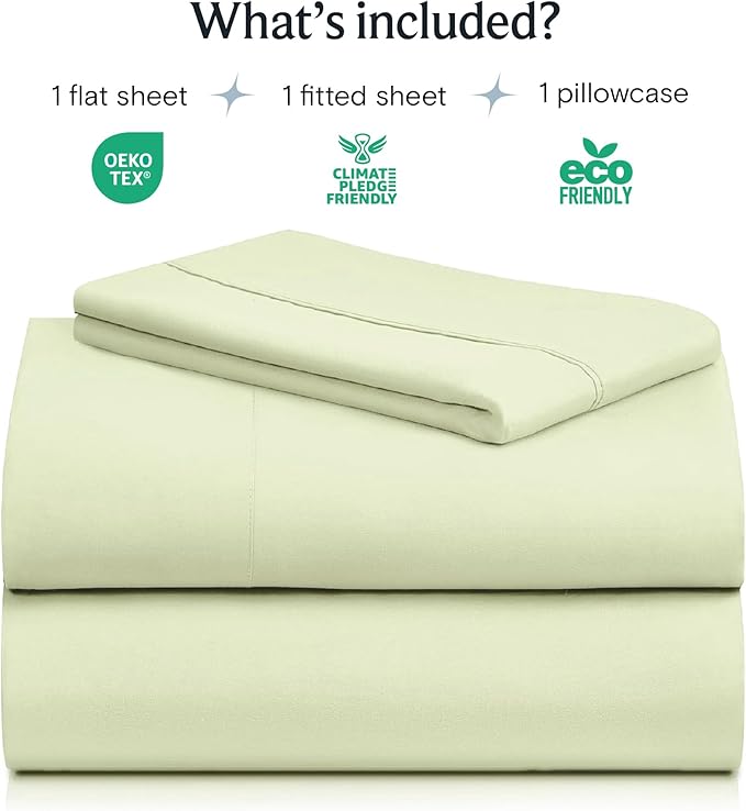 LuxClub 3 PC Twin Sheet Set, Deep Pockets Wrinkle Free Cooling Bed Sheets Hotel Bedding for Women, Men, Kids & Teens, Includes 1 Fitted Sheet, 1 Flat Sheet and 1 Pillowcase-Silky Soft Sage Green